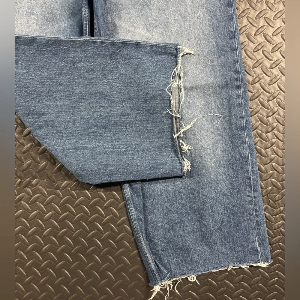 Super High Rise Wide Leg Jeans Raw Hem Cropped Size 16